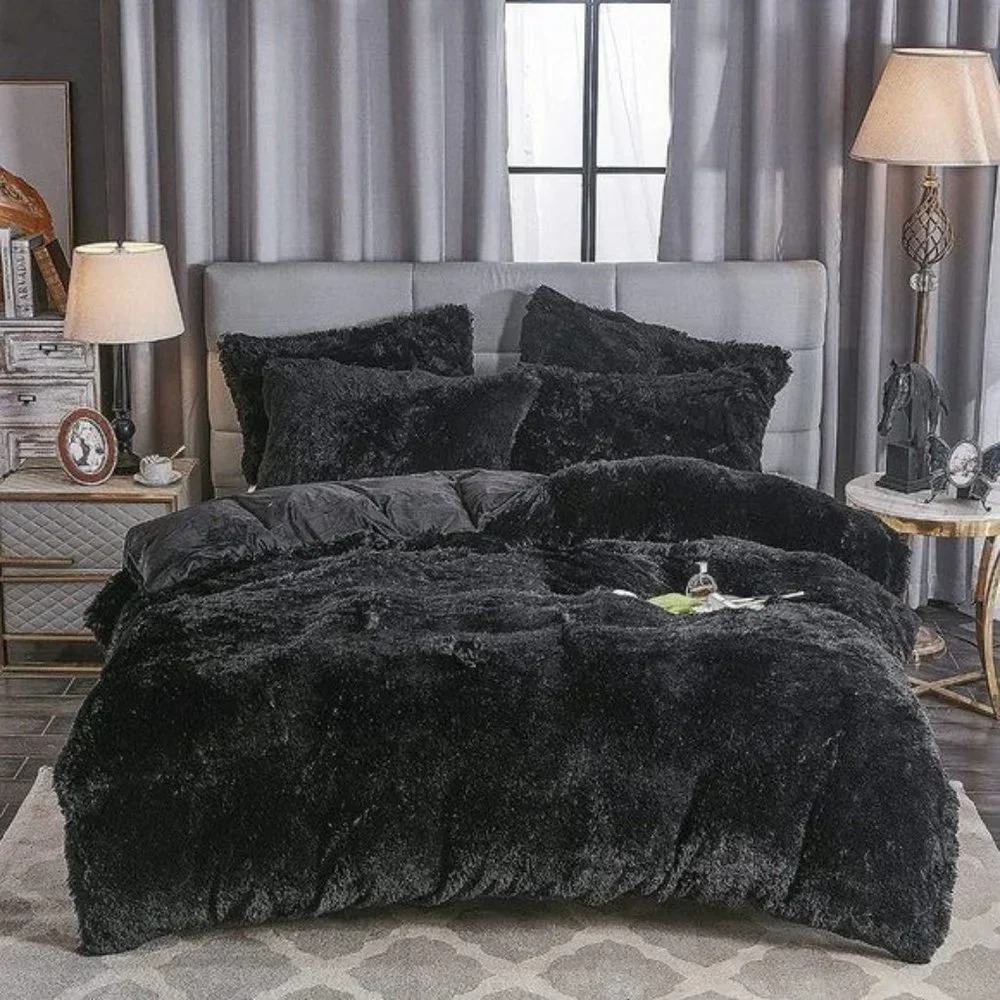 FLA$H $ALE $90 OFF    Shaggy Fluffy Faux Fur Duvet Cover Set (Duvet inse… - Picture 2 of 10